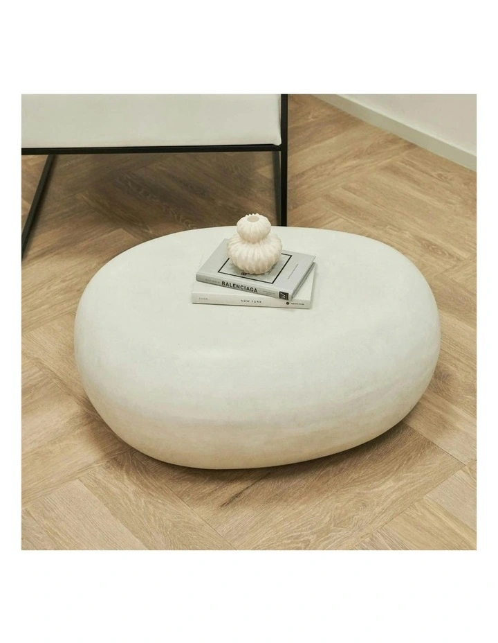 ROCCO Indoor & Outdoor Pebble Coffee Table 73cm - White Concrete image 4