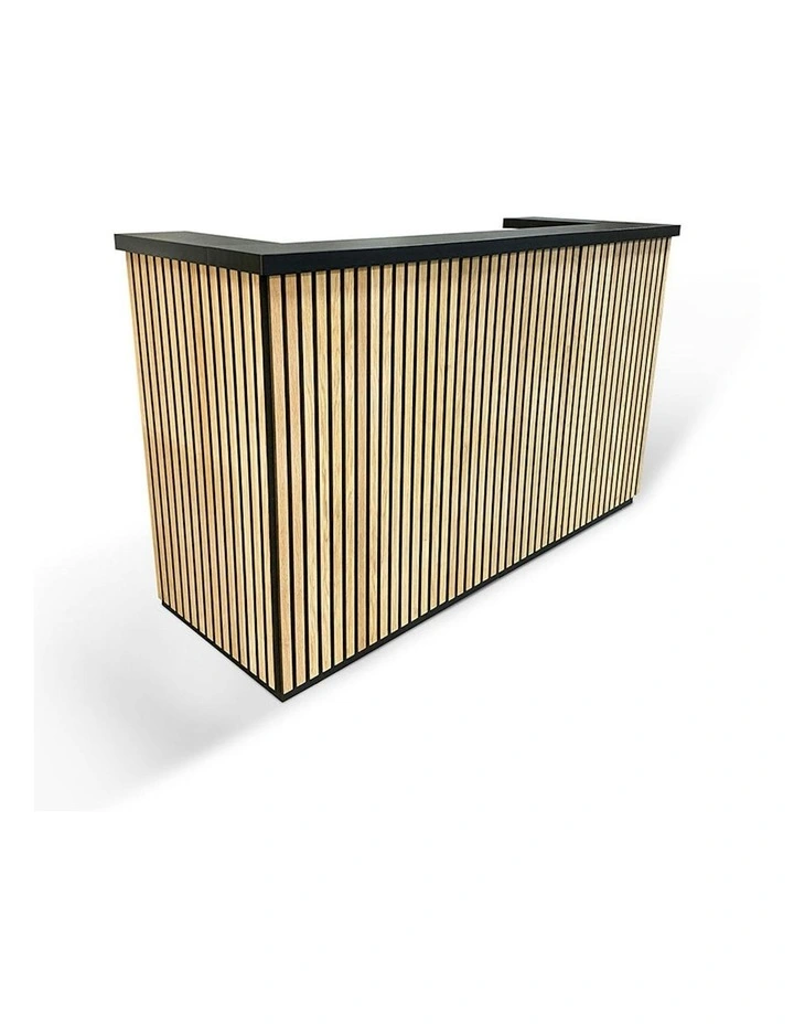 KENTO Reception Desk 180cm - Timber Slat Acoustic Black & Oak image 1