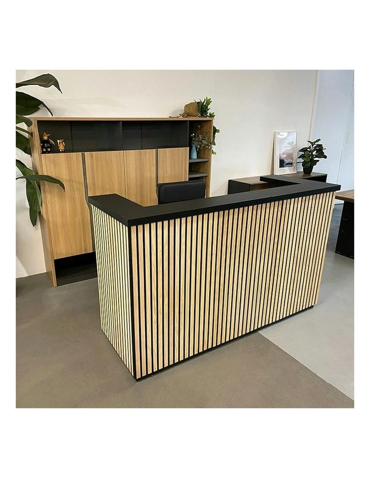 KENTO Reception Desk 180cm - Timber Slat Acoustic Black & Oak image 3