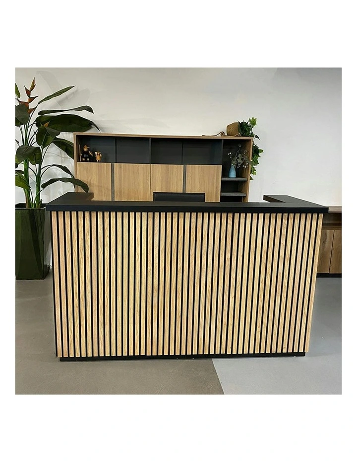 KENTO Reception Desk 180cm - Timber Slat Acoustic Black & Oak image 5
