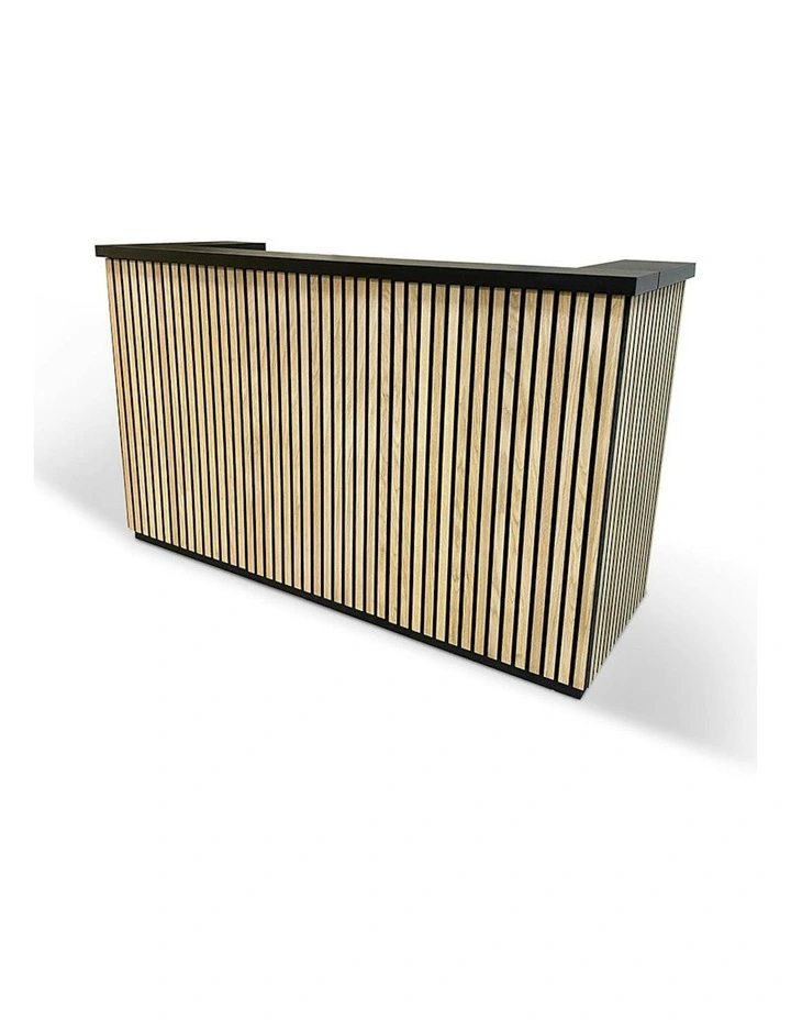 KENTO Reception Desk 180cm - Timber Slat Acoustic Black & Oak image 6
