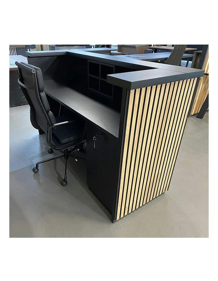 KENTO Reception Desk 180cm - Timber Slat Acoustic Black & Oak image 7