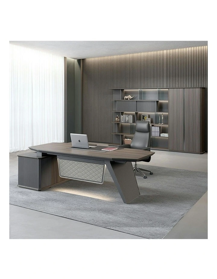 MADDOK Executive Desk with Right Return 200cm - Chocolate & Charcoal Grey image 2