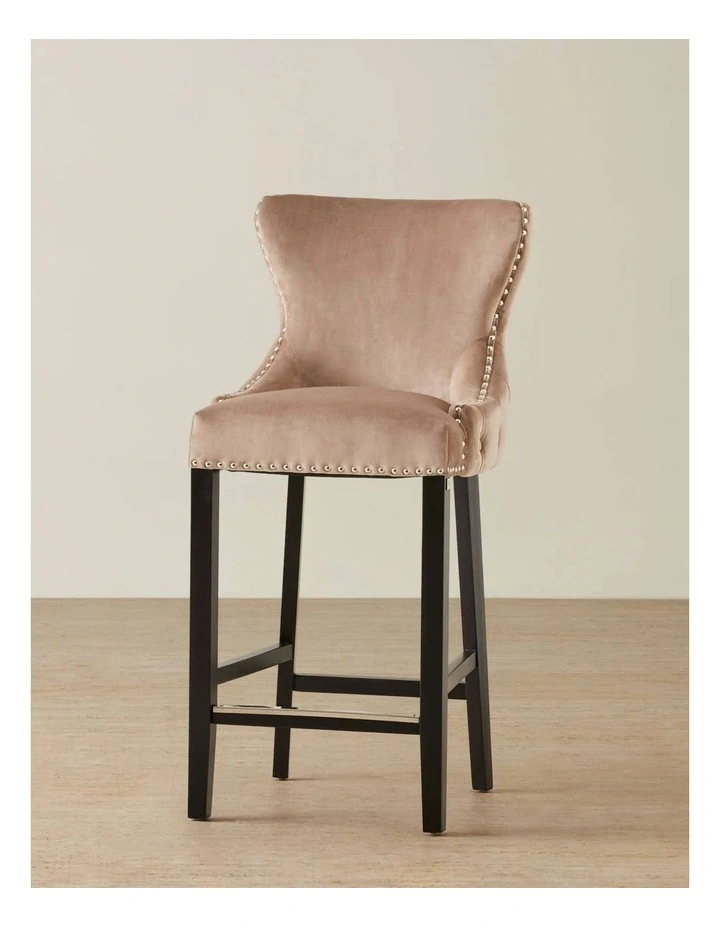 Camille III Almond Beige Velvet Bar Stool image 1