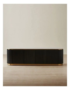 Archie Black Wooden Entertainment Unit with White Sintered Stone Top