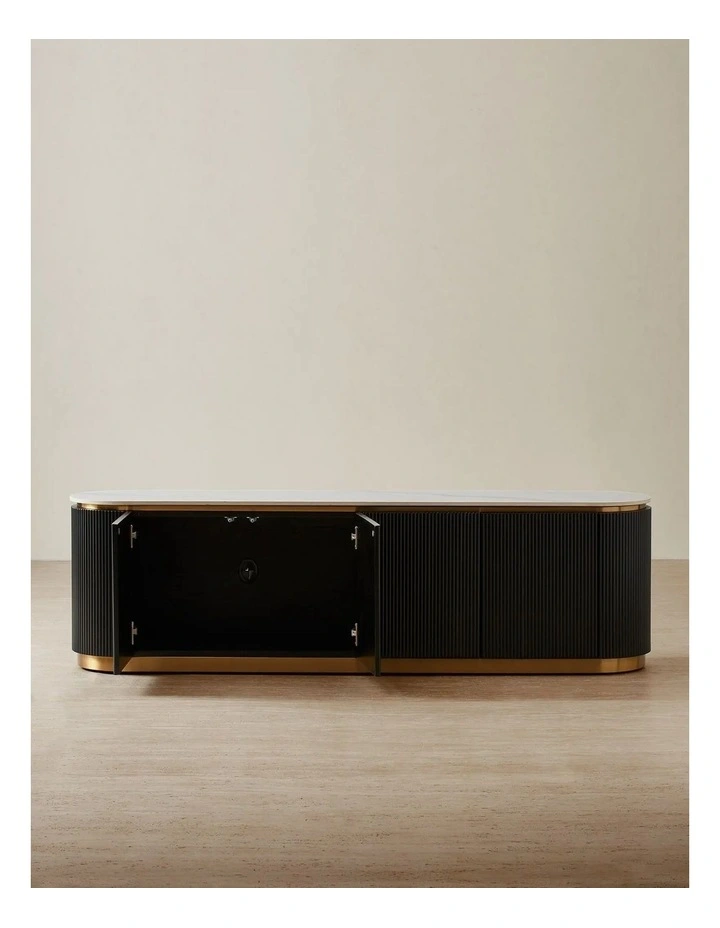 Archie Black Wooden Entertainment Unit with White Sintered Stone Top image 3