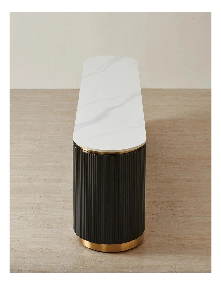 Archie Black Wooden Entertainment Unit with White Sintered Stone Top image 4