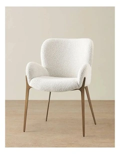Milana Snow White Boucle Dining Chair - Brushed Bronze Legs