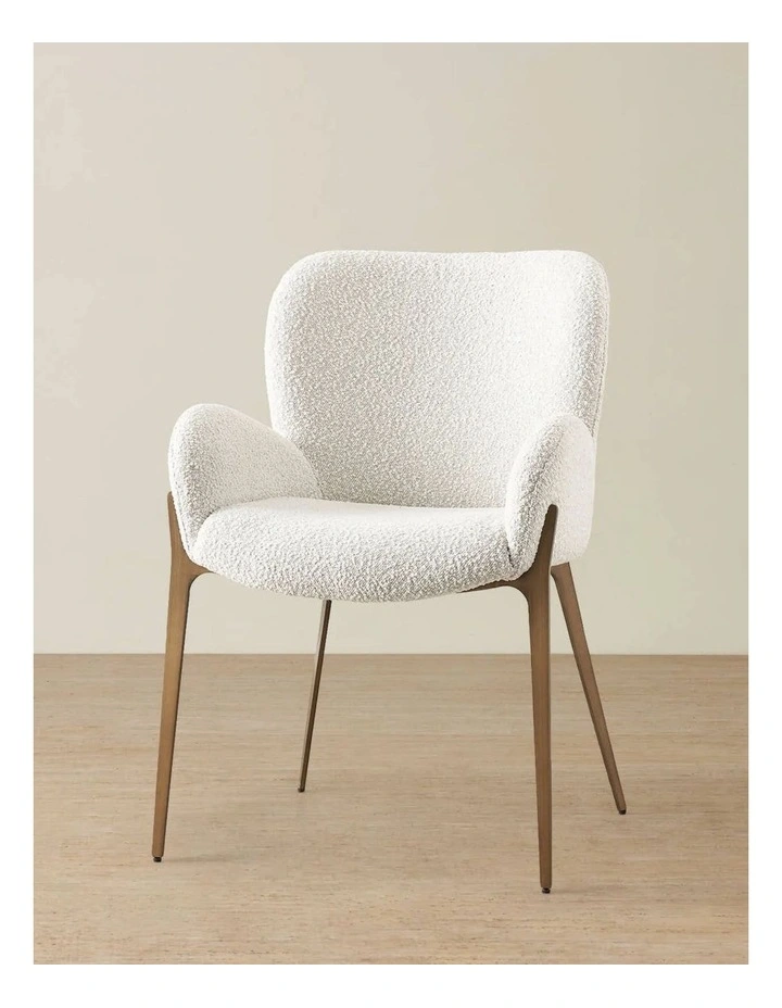 Milana Snow White Boucle Dining Chair - Brushed Bronze Legs image 1