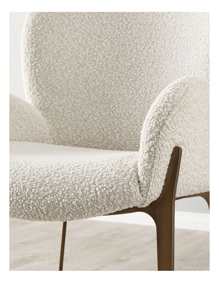 Milana Snow White Boucle Dining Chair - Brushed Bronze Legs image 2