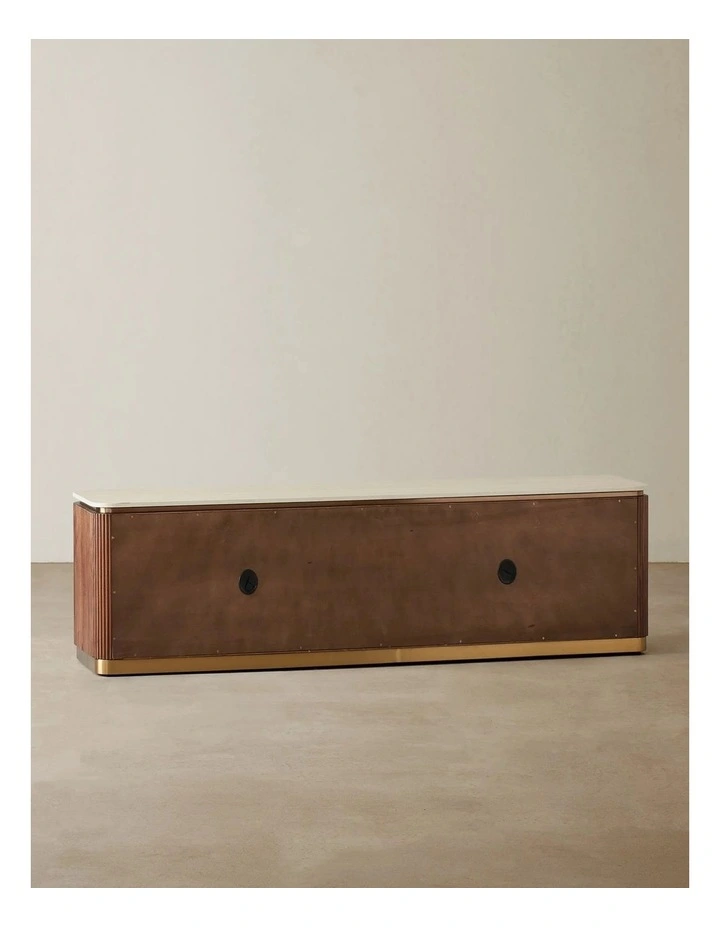San Pierre Walnut Veneer Entertainment Unit with Travertine Finish Sintered Stone Top image 4