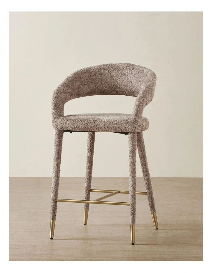 Moulin Warm Taupe Woven Fabric 66cm Counter Stool - Champagne Gold Legs image 1