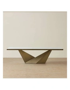 Vania Brushed Bronze Dining Table with Statuario White Sintered Stone Top - 268x118cm