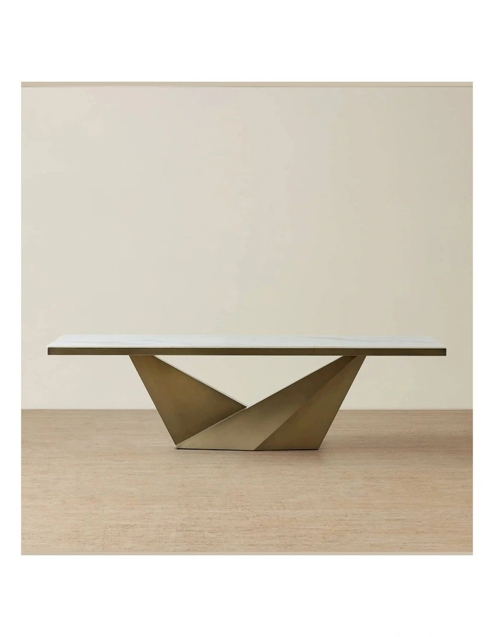 Vania Brushed Bronze Dining Table with Statuario White Sintered Stone Top - 268x118cm image 1
