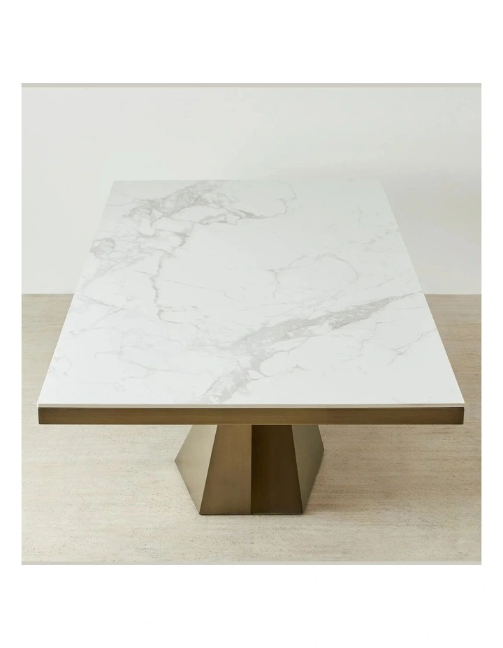 Vania Brushed Bronze Dining Table with Statuario White Sintered Stone Top - 268x118cm image 2