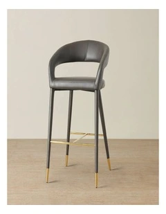 Moulin Smoke Grey Vegan Leather Bar Stool - Polished Gold Legs