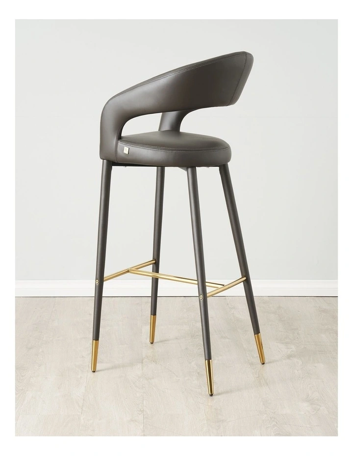 Moulin Smoke Grey Vegan Leather Bar Stool - Polished Gold Legs image 2