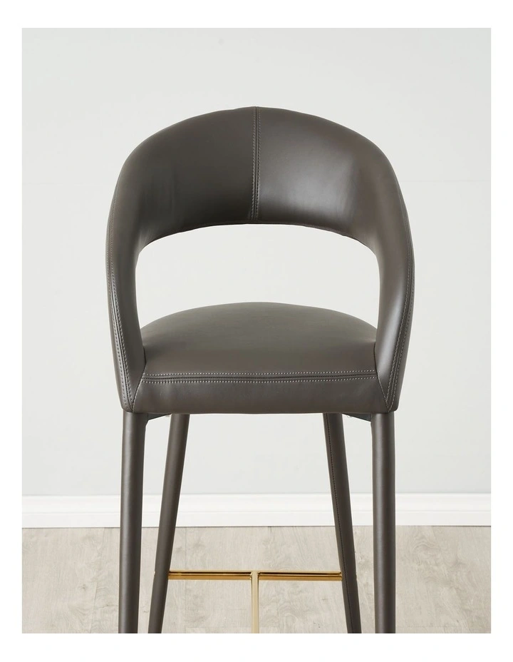 Moulin Smoke Grey Vegan Leather Bar Stool - Polished Gold Legs image 3