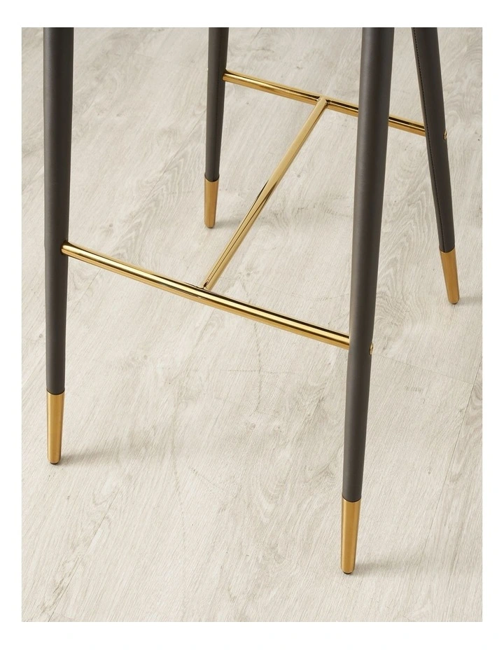 Moulin Smoke Grey Vegan Leather Bar Stool - Polished Gold Legs image 4