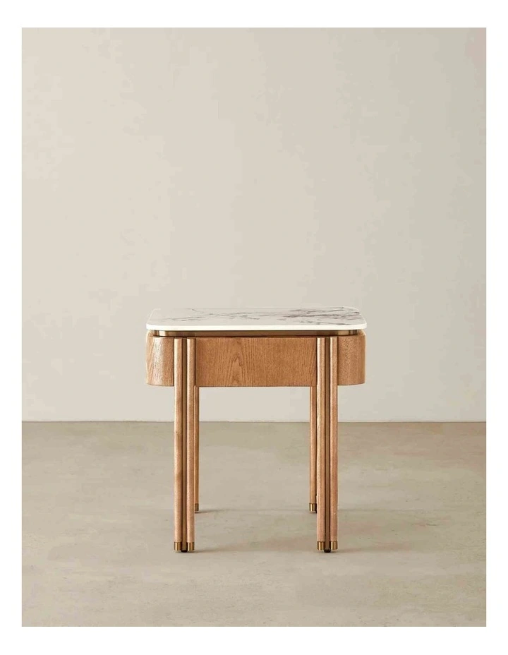 Portobello II Light Brown Ash Veneer Side Table - Pandora Brown Sintered Stone Top image 1