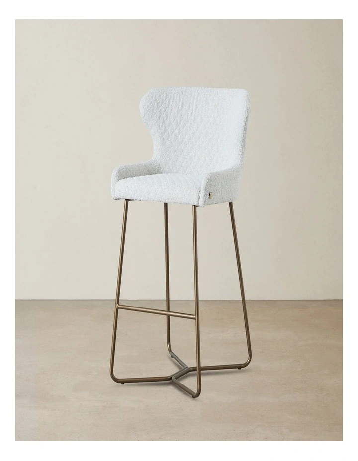 Quinn Cream Boucle Bar Stool - Brass Colour Legs image 1