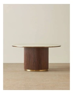 San Pierre Walnut Veneer Round Dining Table with Travertine Finish Sintered Stone Top - 150cm