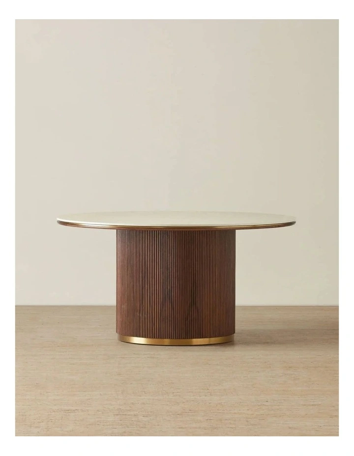 San Pierre Walnut Veneer Round Dining Table with Travertine Finish Sintered Stone Top - 150cm image 1