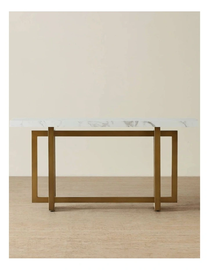Grayson Brushed Bronze Console Table with Statuario White Sintered Stone Top image 1