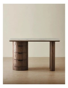 Terzetto Pandora Brown Sintered Stone Desk Table - Dark Brown Ash Legs