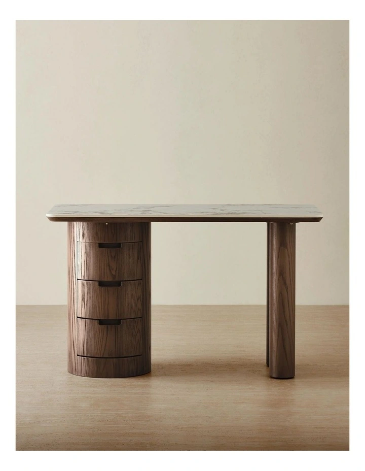 Terzetto Pandora Brown Sintered Stone Desk Table - Dark Brown Ash Legs image 1