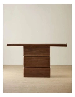 Whimsy Walnut Brown Single Legged Console Table - Taj Mahal Sintered Stone Top