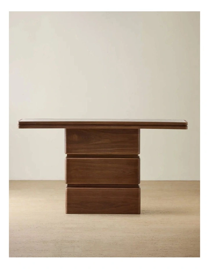 Whimsy Walnut Brown Single Legged Console Table - Taj Mahal Sintered Stone Top image 1