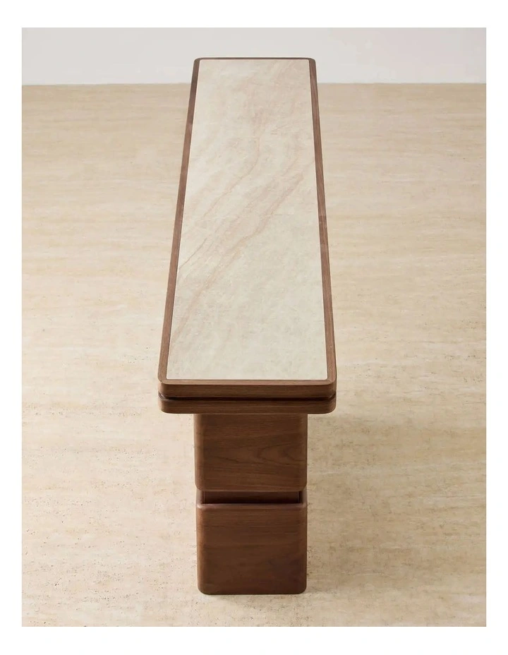 Whimsy Walnut Brown Single Legged Console Table - Taj Mahal Sintered Stone Top image 3