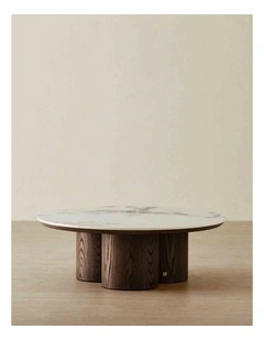 Terzetto Pandora Brown Sintered Stone Round Coffee Table Low - Dark Brown Ash Legs