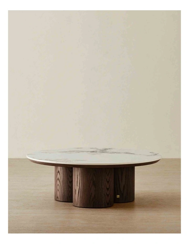 Terzetto Pandora Brown Sintered Stone Round Coffee Table Low - Dark Brown Ash Legs image 1