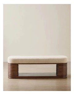 Ophelia Mid Beige Fabric Ottoman - Smoky Walnut