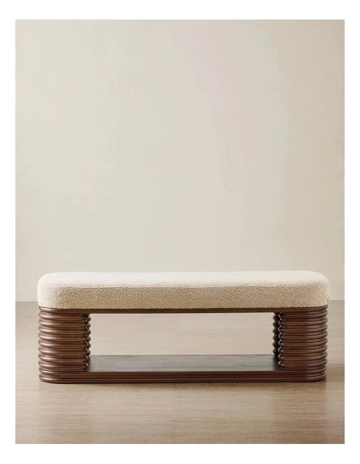 Ophelia Mid Beige Fabric Ottoman - Smoky Walnut image 1