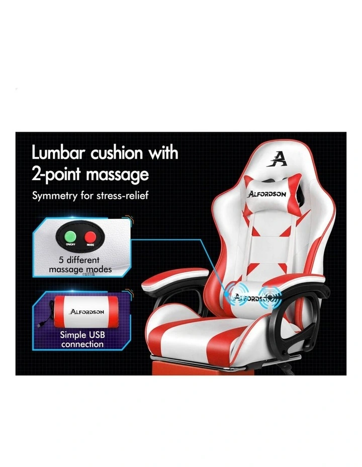 Gaming Office Chair Racing Massage Computer Seat Footrest Leather image 7