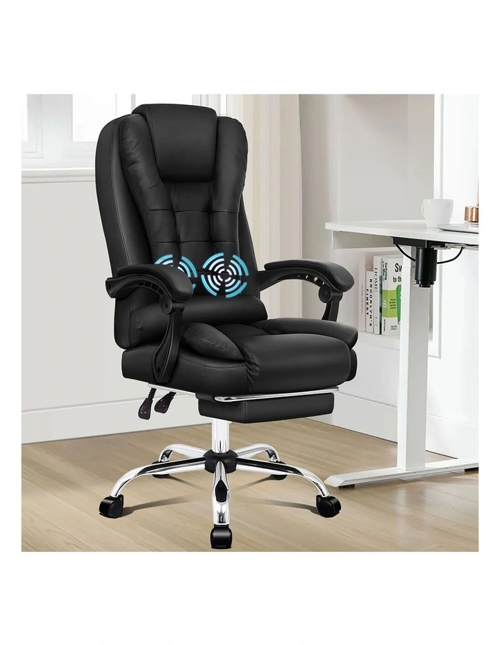 Massage Office Chair Lumbar PU Leather Seat Black image 2