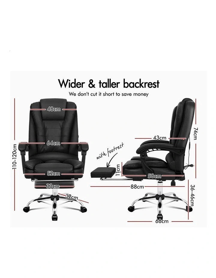Massage Office Chair Lumbar PU Leather Seat Black image 3