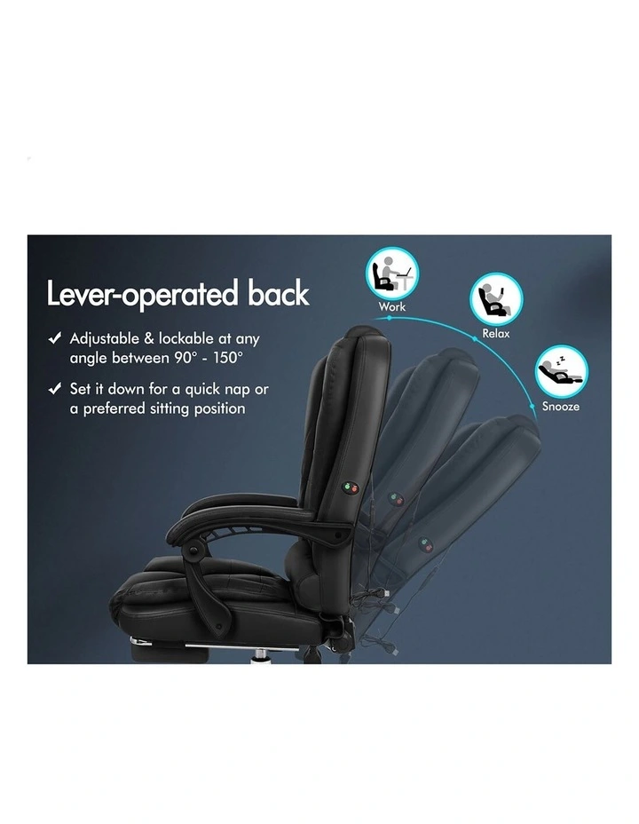 Massage Office Chair Lumbar PU Leather Seat Black image 4