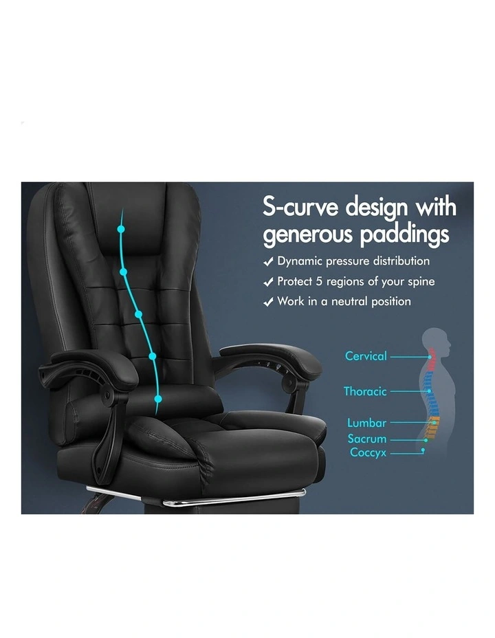 Massage Office Chair Lumbar PU Leather Seat Black image 5