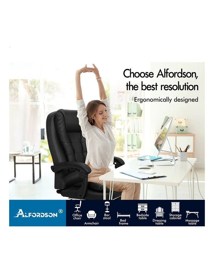 Massage Office Chair Lumbar PU Leather Seat Black image 6