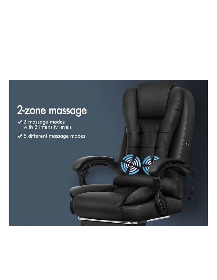 Massage Office Chair Lumbar PU Leather Seat Black image 7