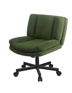 Armless Office Desk Chair Mid Back Wide Seat w/ Wheels Boucle Green