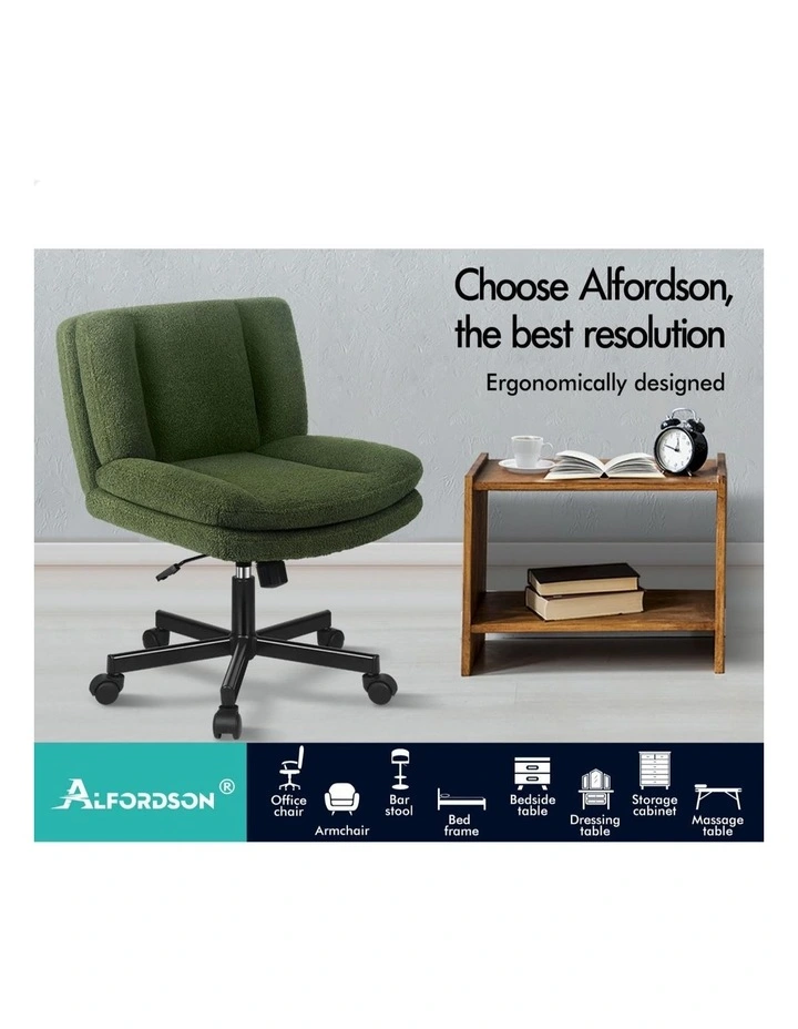 Armless Office Desk Chair Mid Back Wide Seat w/ Wheels Boucle Green image 2