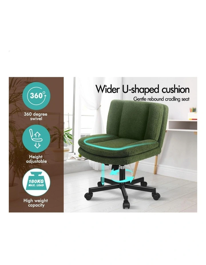 Armless Office Desk Chair Mid Back Wide Seat w/ Wheels Boucle Green image 3