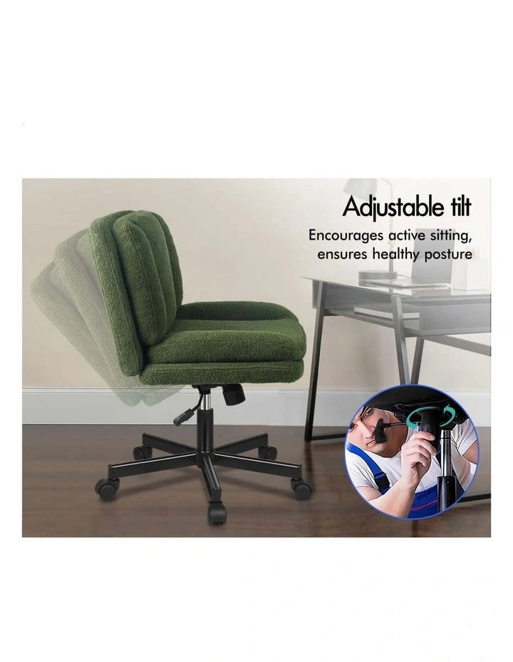 Armless Office Desk Chair Mid Back Wide Seat w/ Wheels Boucle Green image 4