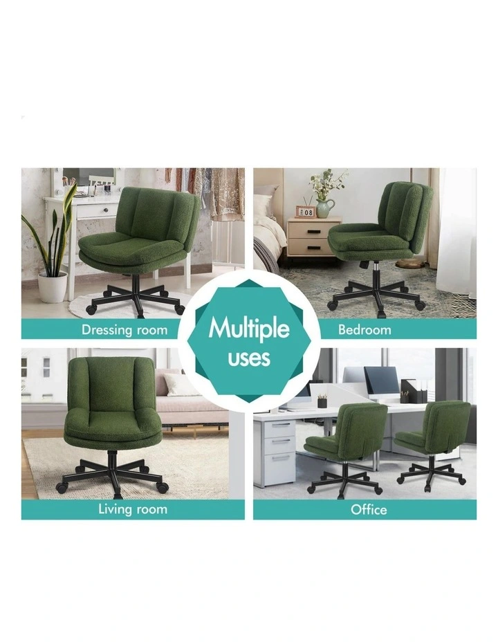 Armless Office Desk Chair Mid Back Wide Seat w/ Wheels Boucle Green image 5