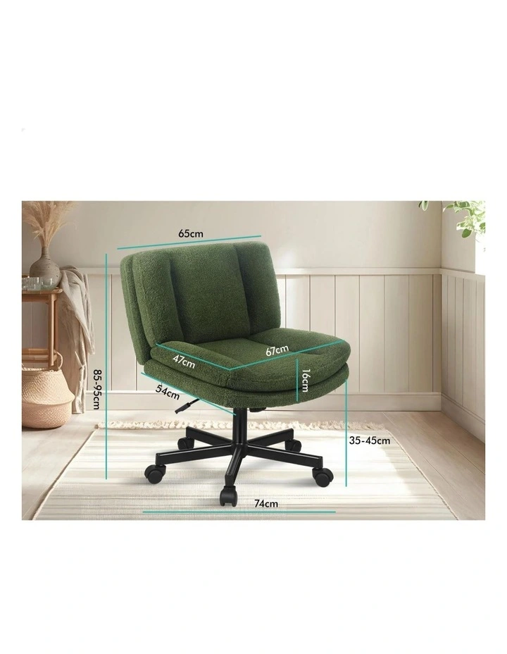 Armless Office Desk Chair Mid Back Wide Seat w/ Wheels Boucle Green image 7